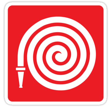 Fire hose symbol, white on red Stickers by Mhea | Redbubble
