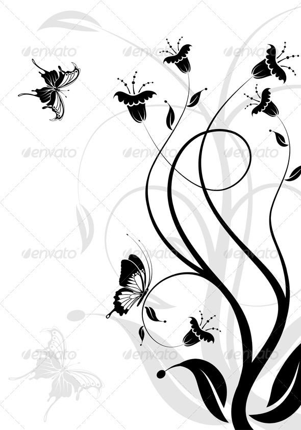 Floral background #GraphicRiver Flower background with butterfly 