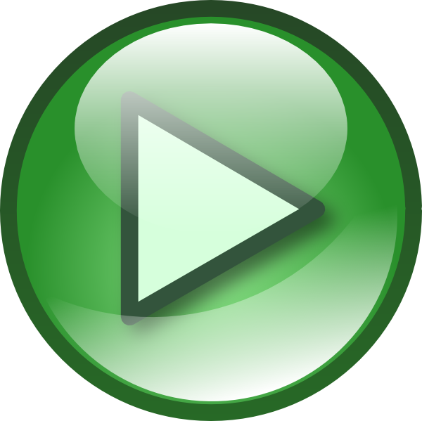 Green glossy play button icon with white triangle on circular background
