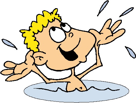 Happy cartoon boy splashing in water with joyful expression and yellow hair