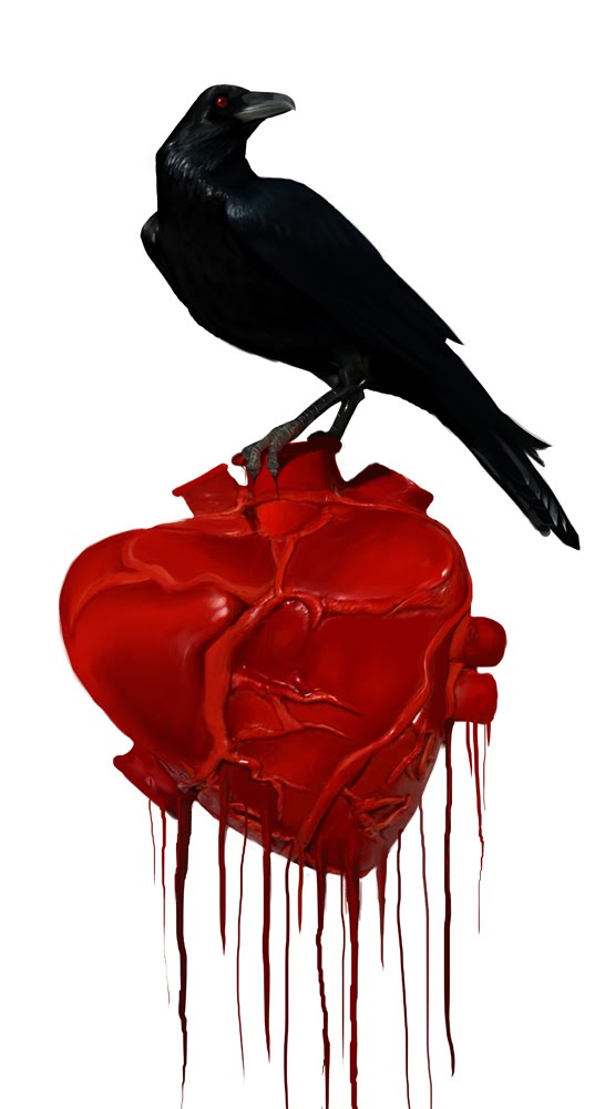 Raven on Bleeding Heart - Symbolic Digital Artwork
