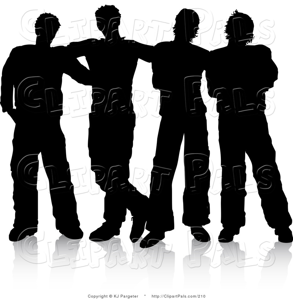Pal Clipart of a Group of Four Men Standing Together, Silhouetted 