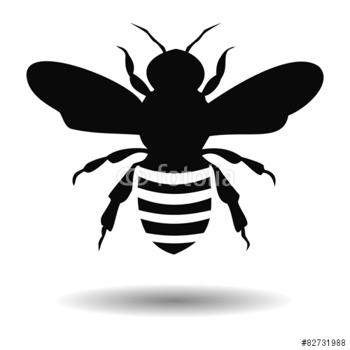 Black Bee Silhouette isolated on white background - illustration 
