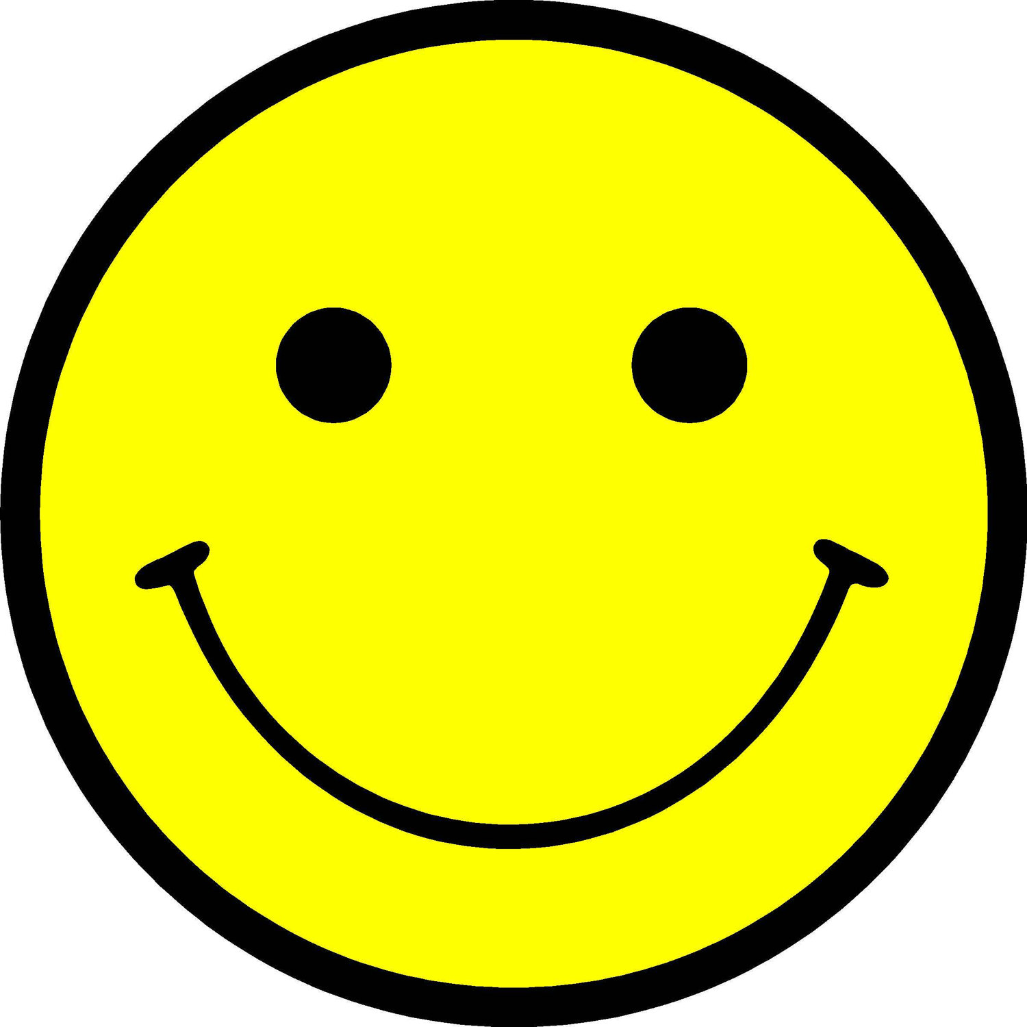 Bright yellow smiley face with black outline, two dot eyes, and a curved smile-classic happy emoticon icon.