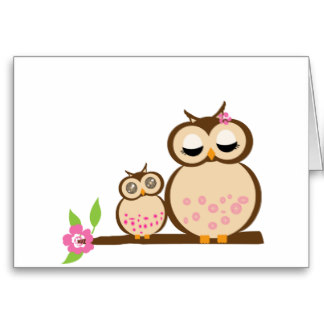 Cute Mother and Baby Owl Illustration for Greeting Cards & Printables
