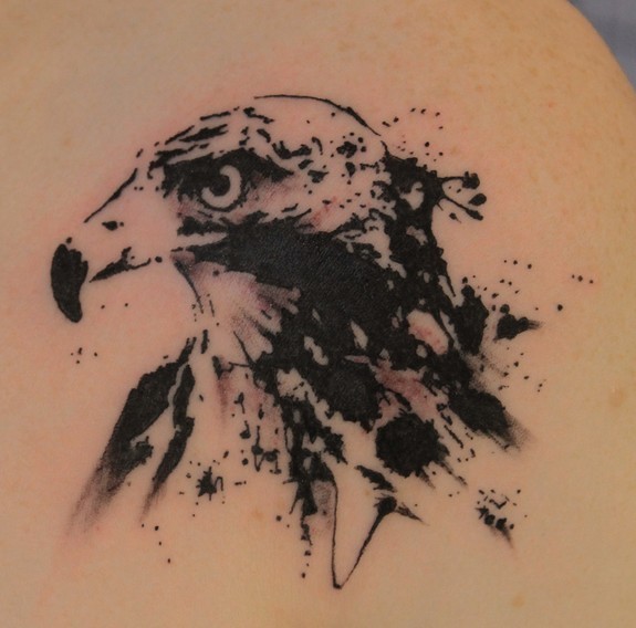 Grey Ink Flying Eagle Tattoo Design