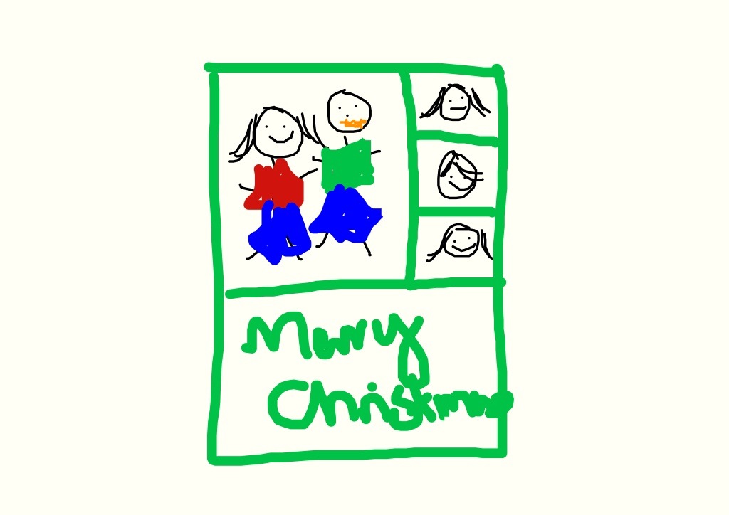 Handmade Christmas Card Drawing by a Child - Festive & Heartwarming