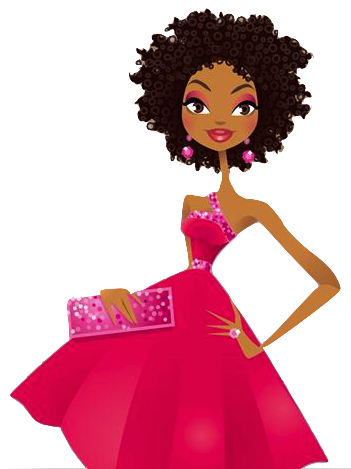 Elegant Afrocentric Fashion Illustration - Bold Pink Gown & Confident Pose