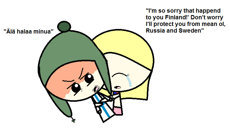 Finland Comforts Neighbor in Diplomatic Cartoon Illustration