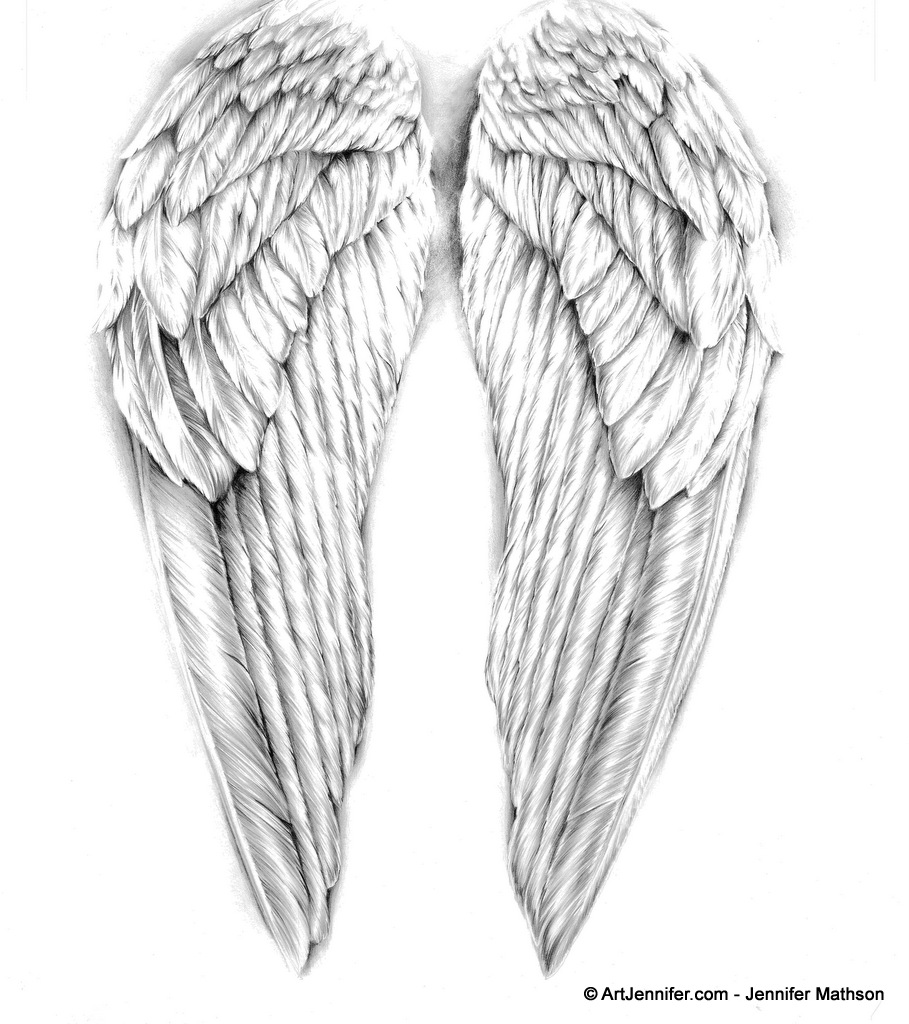 detailed angel wings drawing