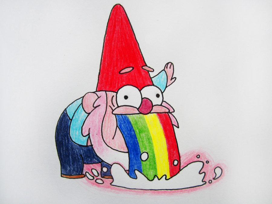 thumbnail interactive-video image 1 of Gravity Falls Gnome Throwing Up Rainbow Meme Embroidered Iron-On Patch 1 of 4