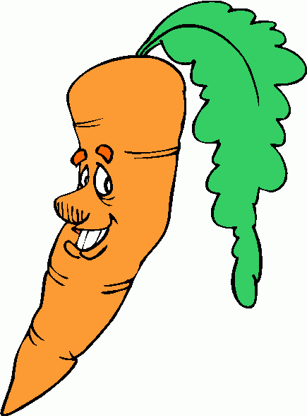 Smiling cartoon carrot with green leafy top and friendly face, ideal for kids' nutrition content.