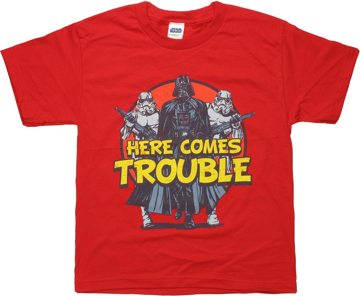 Here wars. Star Wars here comes Trouble надпись. Sematary Shirt Merch.