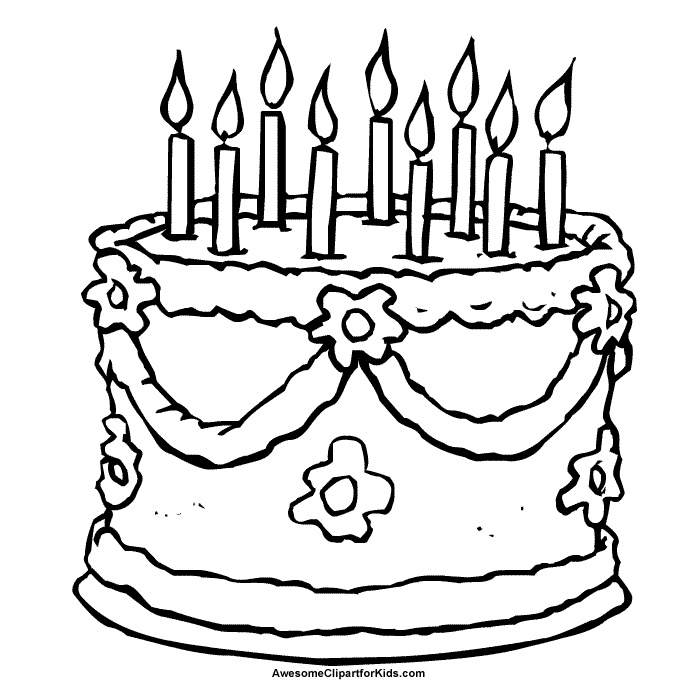 birthday cake coloring page with no candles - Clip Art Library
