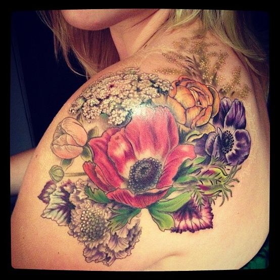 Watercolor Flowers Shoulder Tattoo  Best Tattoo Ideas For Men  Women