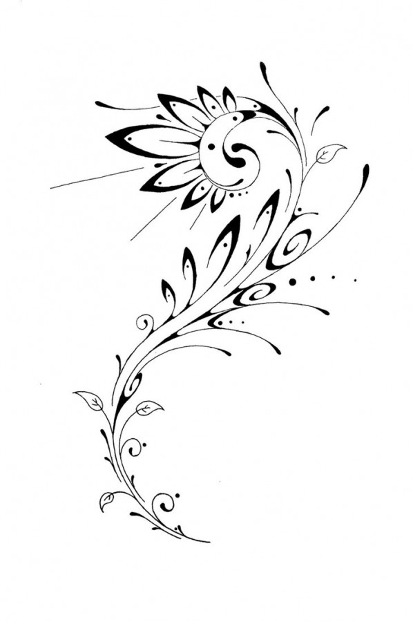 Black and Grey Flowers and Swirly Tribal Tattoo Design  TattooWoocom