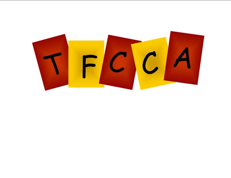 Colorful block letters spelling "TFCCA" in red and yellow on white background.