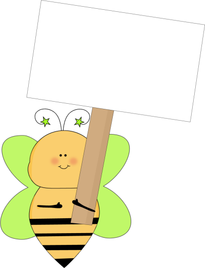 Green Star Bee Holding a Blank Sign Clip Art - Green Star Bee 