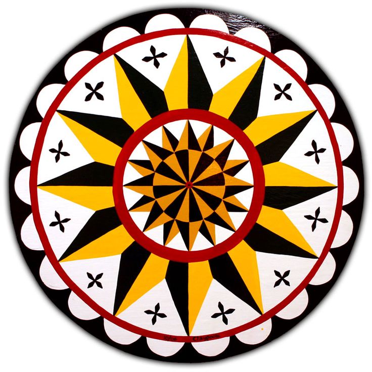 Traditional Barn Quilt Design - Starburst Pattern in Yellow, Black, and Red