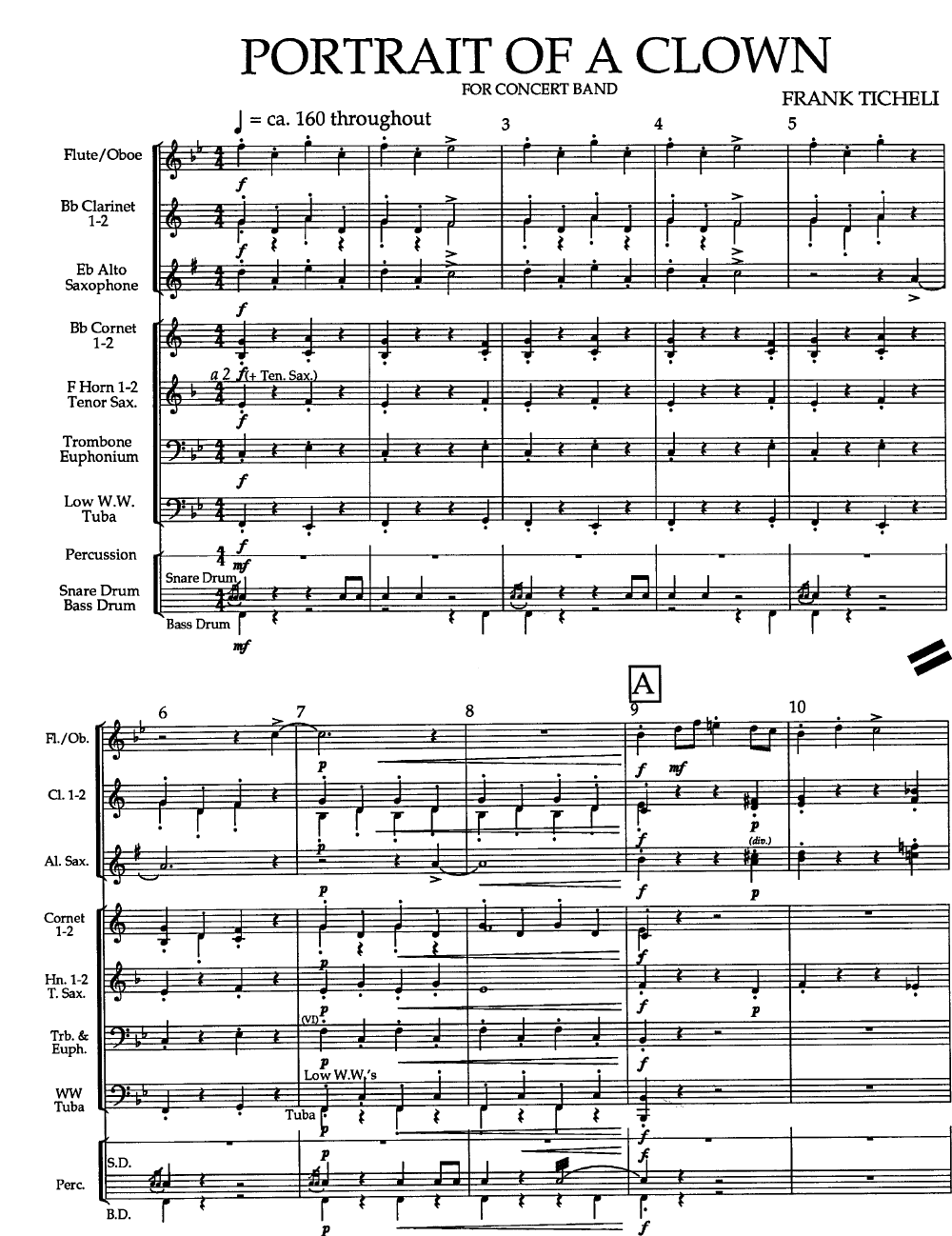 Portrait of a Clown - Frank Ticheli Concert Band Score