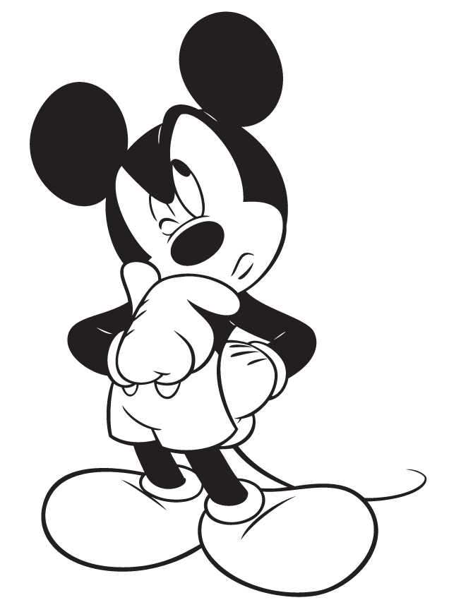 Smart Mickey Mouse Thinking Coloring Page | HM Coloring Pages