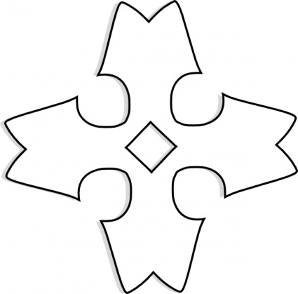 Black outline of a four-pointed star-like symbol with a central diamond, resembling a heraldic or decorative motif.