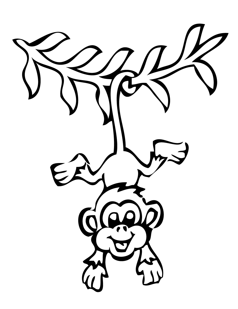 Cartoon monkey hanging in tree Stock Vector | Adobe Stock