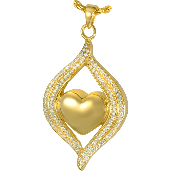 Elegant Gold Heart Pendant with Diamond Accents - Memorial & Love Jewelry