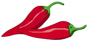 Two vibrant red chili peppers with green stems, illustrated in a clean vector style.