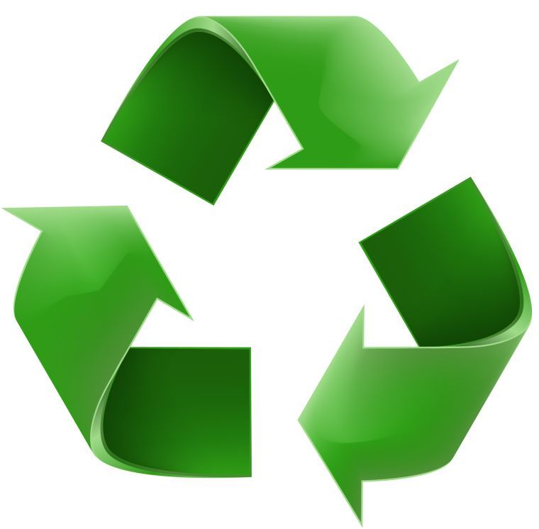 Green recycling symbol with three chasing arrows forming a triangular loop on white background.