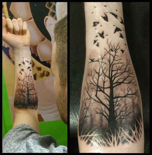Tree Silhouette  Black Watercolor Tree Tattoo  1082x1082 PNG Download   PNGkit