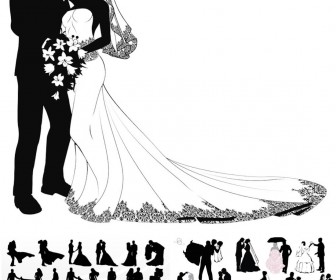 Wedding couple silhouettes vector | vector free