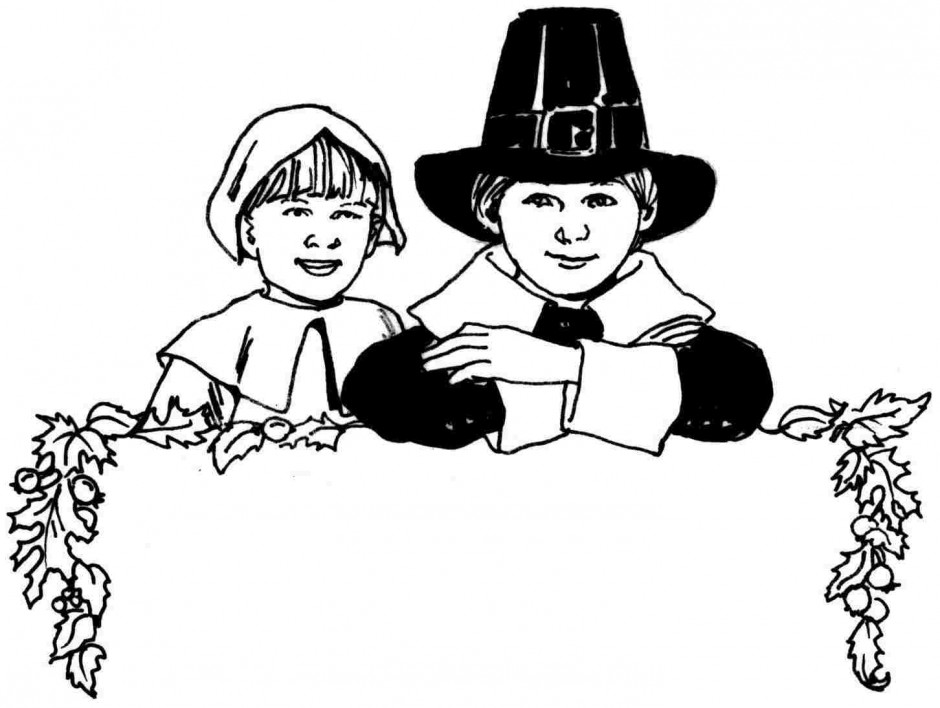 Pilgrim and Puritan Children Illustration for Thanksgiving Activities
