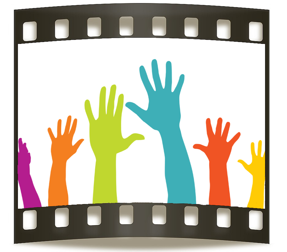 Engaged Audience Hands in Film Strip - Visual Symbol of Participation