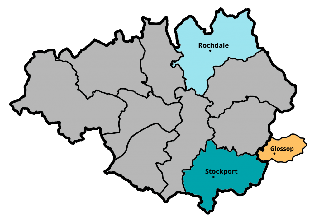 Greater Manchester Boroughs Map - Rochdale, Stockport & Glossop Highlighted