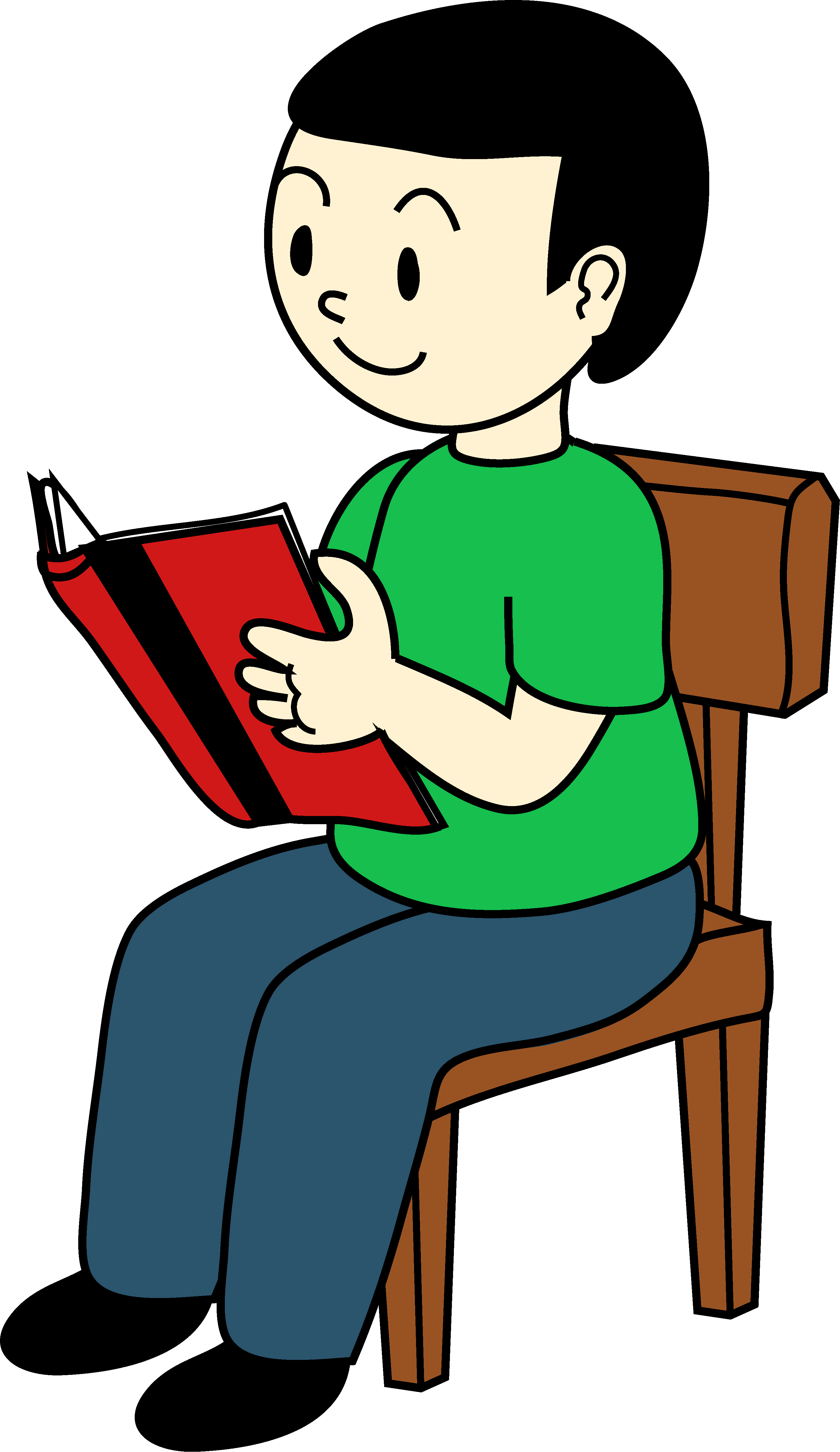 Boy Sitting on Chair Reading - Free Clip Art