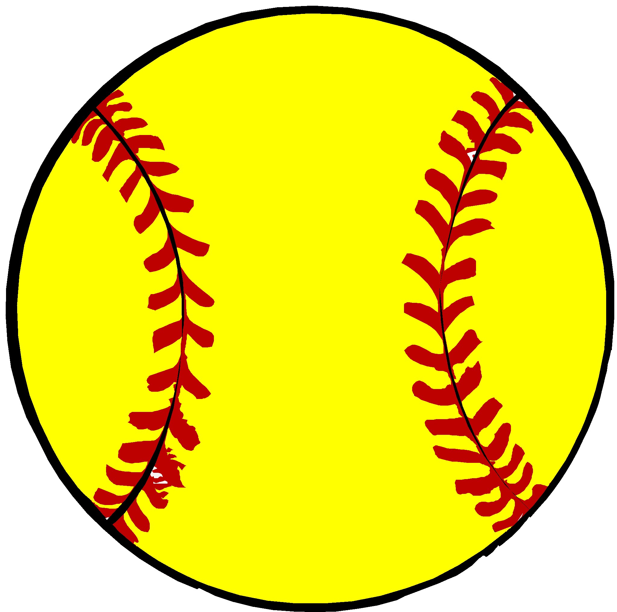 Yellow Softball with Red Stitching - Classic Sports Equipment Illustration