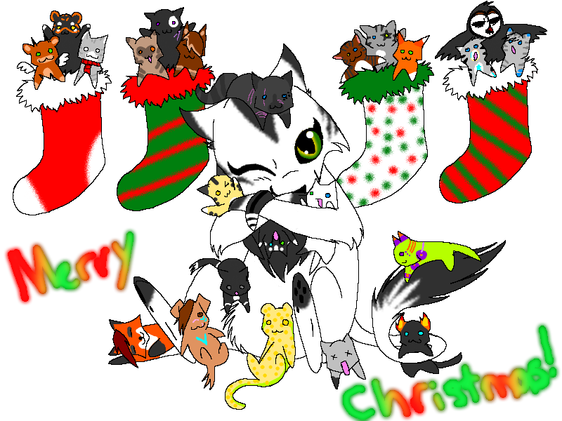 Merry Christmas Cat Illustration - Festive Feline Holiday Art