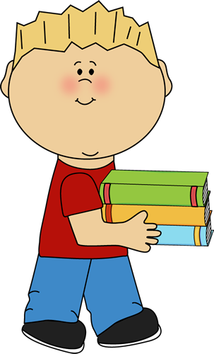 Little Boy Carrying a Stack of Books Clip Art - Little Boy 