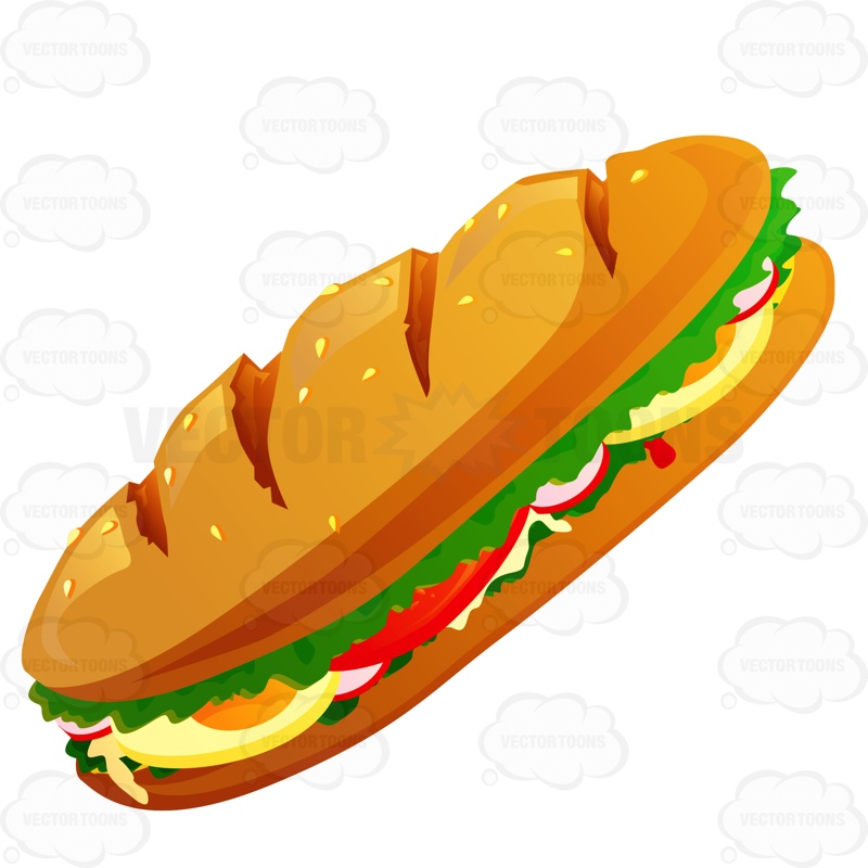 Sub Sandwich With Veggies And Eggs | Stock Cartoon Graphics 