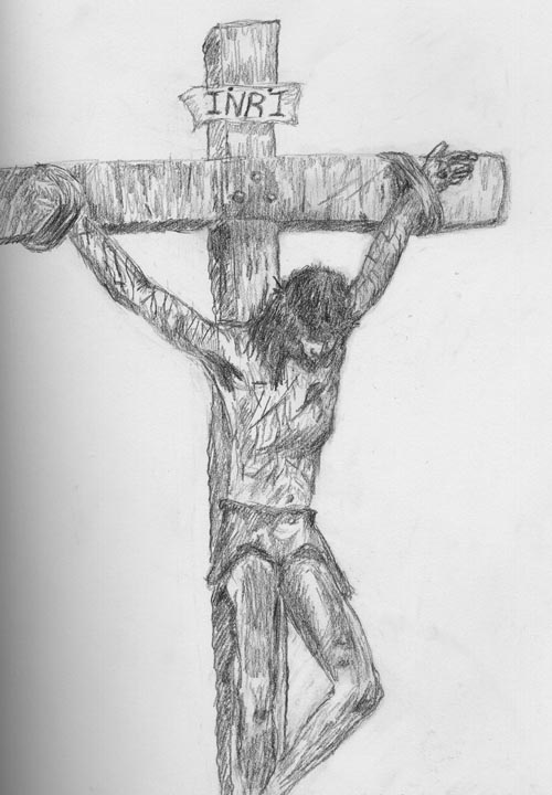 Amazon.com: Drawing of Jesus Christ on Cross Picture on Stretched Canvas,  Wall Art Decor, Ready to Hang!: Paintings