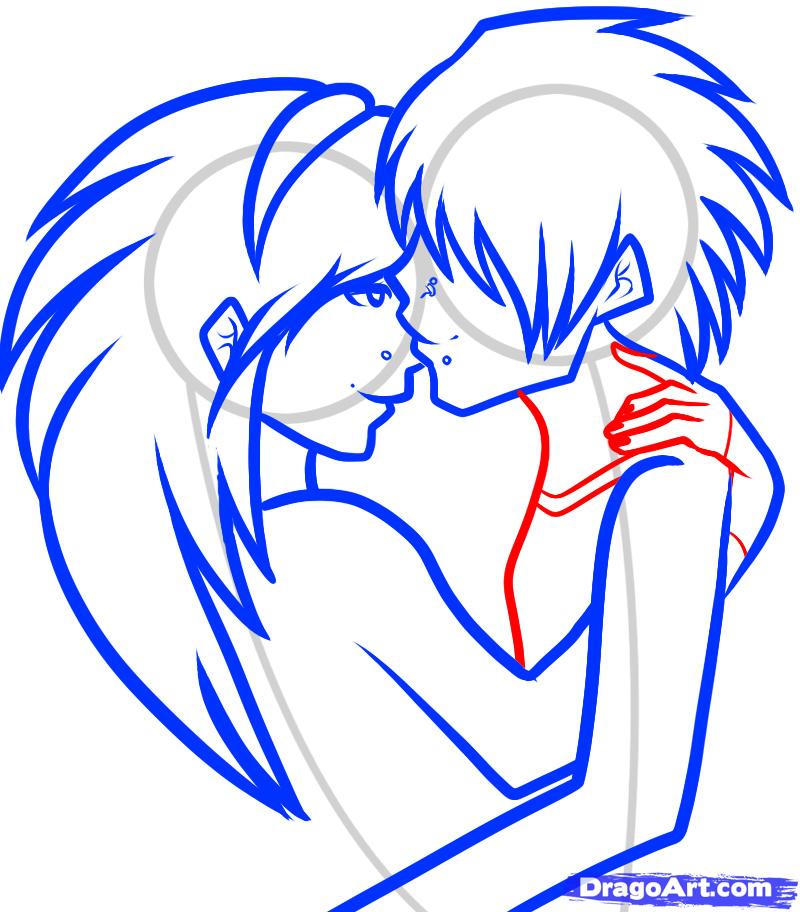 How to Draw an Anime Kiss, Coloring Page, Trace Drawing