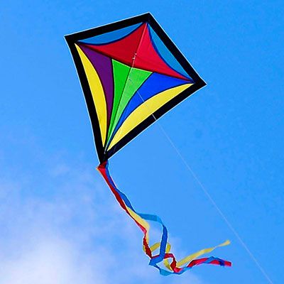 Colorful Diamond Kite Flying in Blue Sky - High-Quality Stock Image