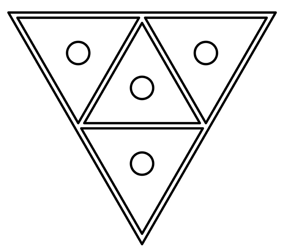Geometric logo design featuring a large downward triangle divided into four smaller triangles, each containing a central circle.