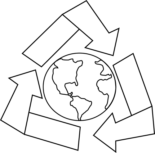 Black and White Earth with Recycle Symbol Clip Art - Black and 