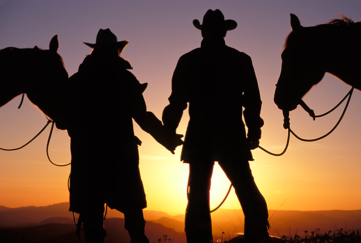 Western picture - Silhouette of Cowgirl and Cowboy