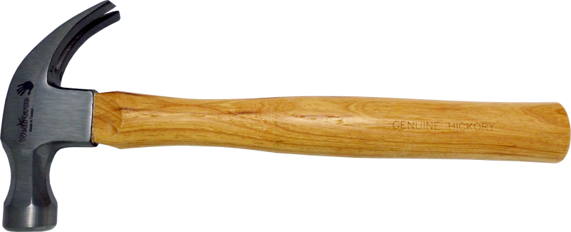 Woster brand claw hammer with genuine hickory handle and steel head, isolated on white background.