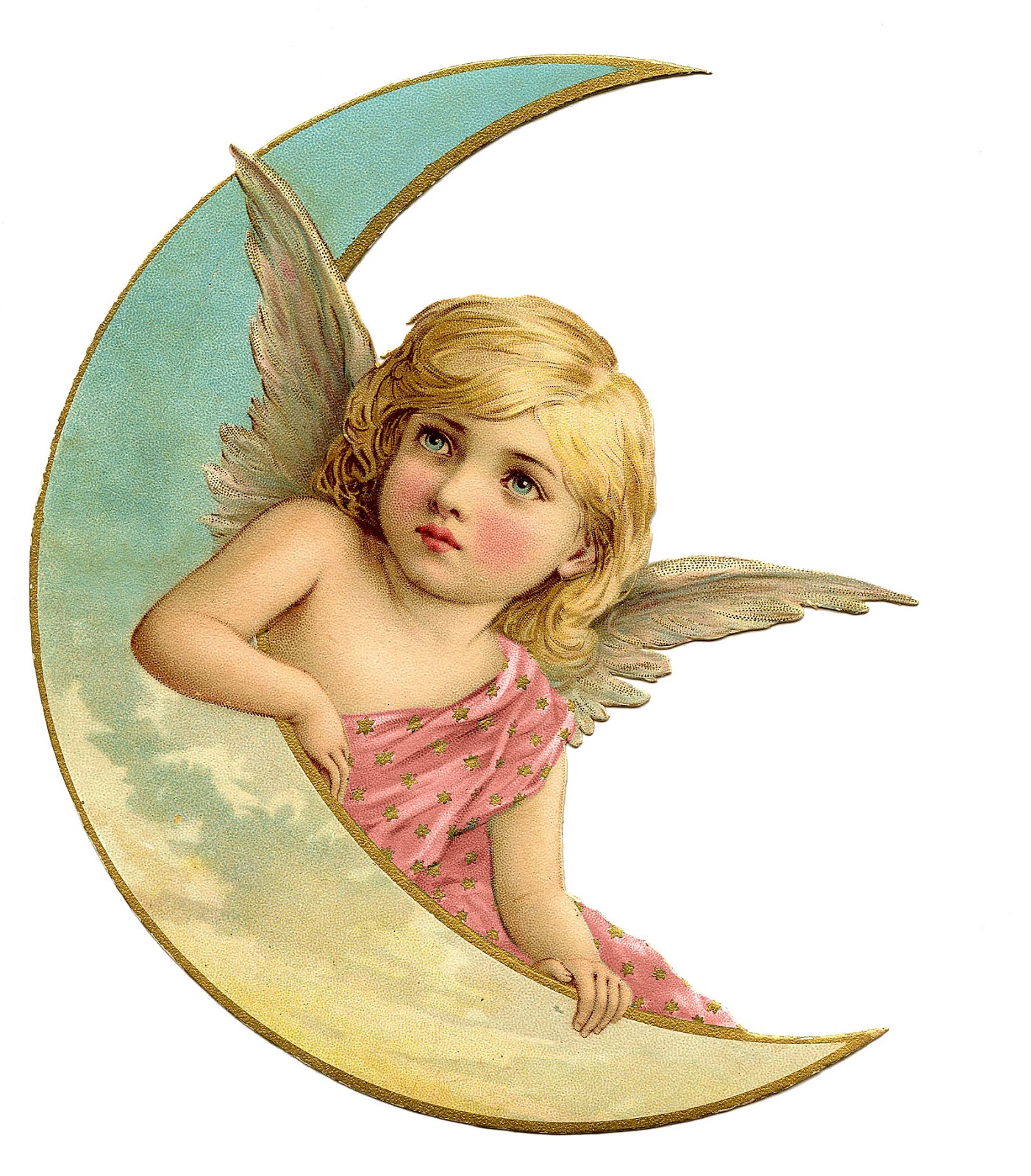 Vintage Christmas Image - Amazing Angel on Moon 2 - The Graphics Fairy