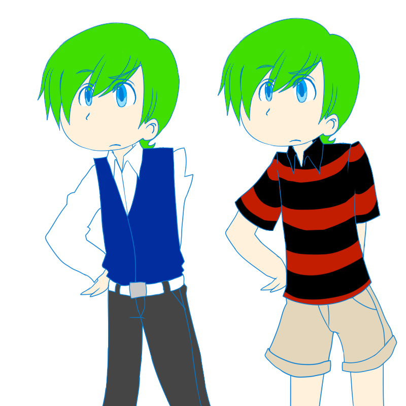 Green-Haired Anime Twins - Formal vs Casual Outfit Comparison