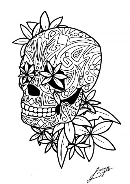 Printable Sugar Skull Coloring Page - Floral & Geometric Design